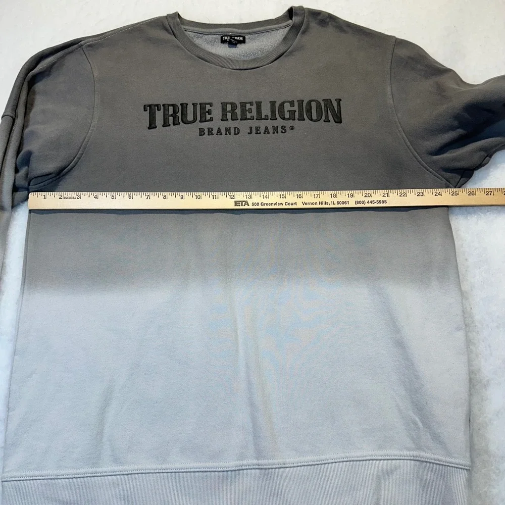True Religion Ombre Pullover Mens 3XL Grey Streetwear Gradient Logo Sweatshirt
